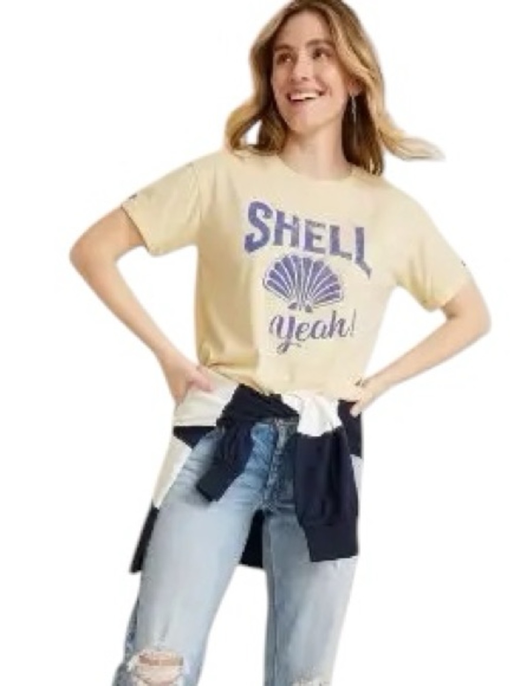 🐚NWOT Maurice’s Women’s Yellow Shell Yeah Coastal Oversized Graphic Tee | L